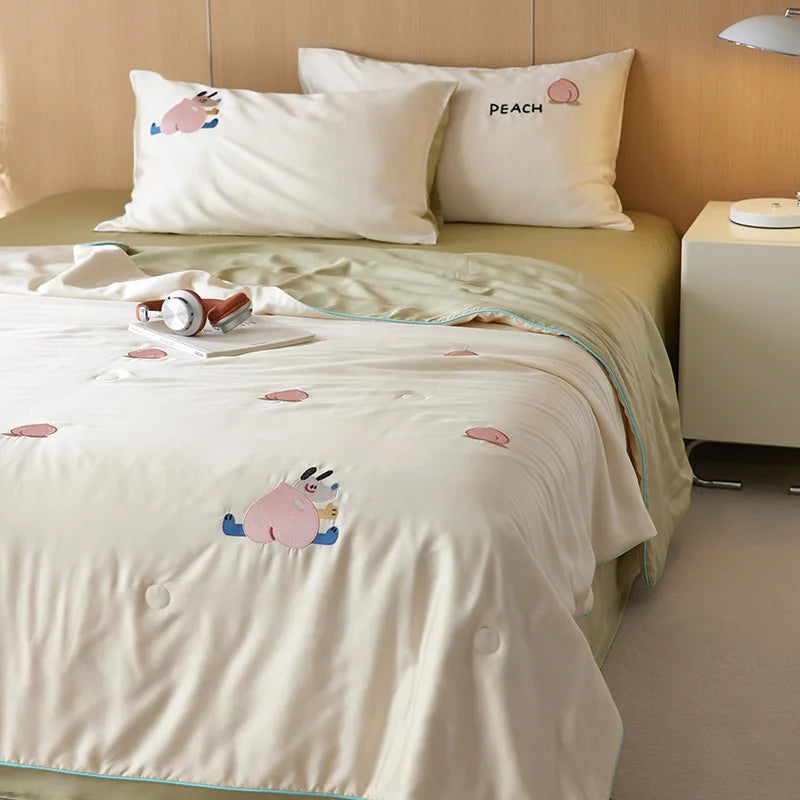 Afralia™ Summer Cool Quilt Set with Pillowcases, Ice Silk Air Conditioning Blanket