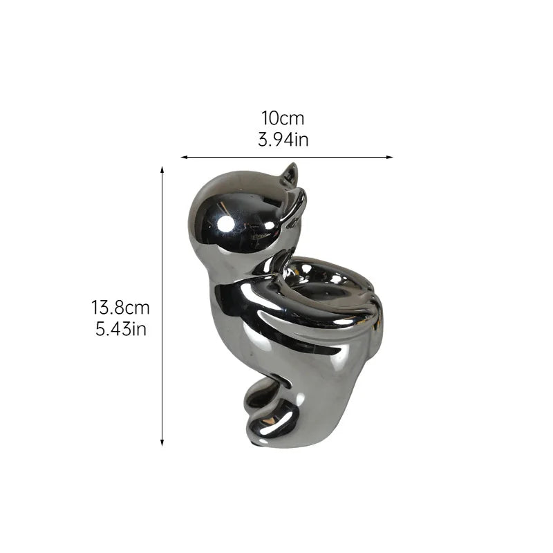 Afralia™ Silver Ceramic Cat Candle Holder Home Aroma Container & Decorative Desk Ornament