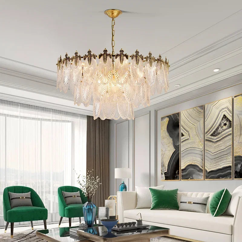 Afralia™ Modern Leaves Glass Ceiling Chandeliers LED Round Pendant Lights for Home Decor
