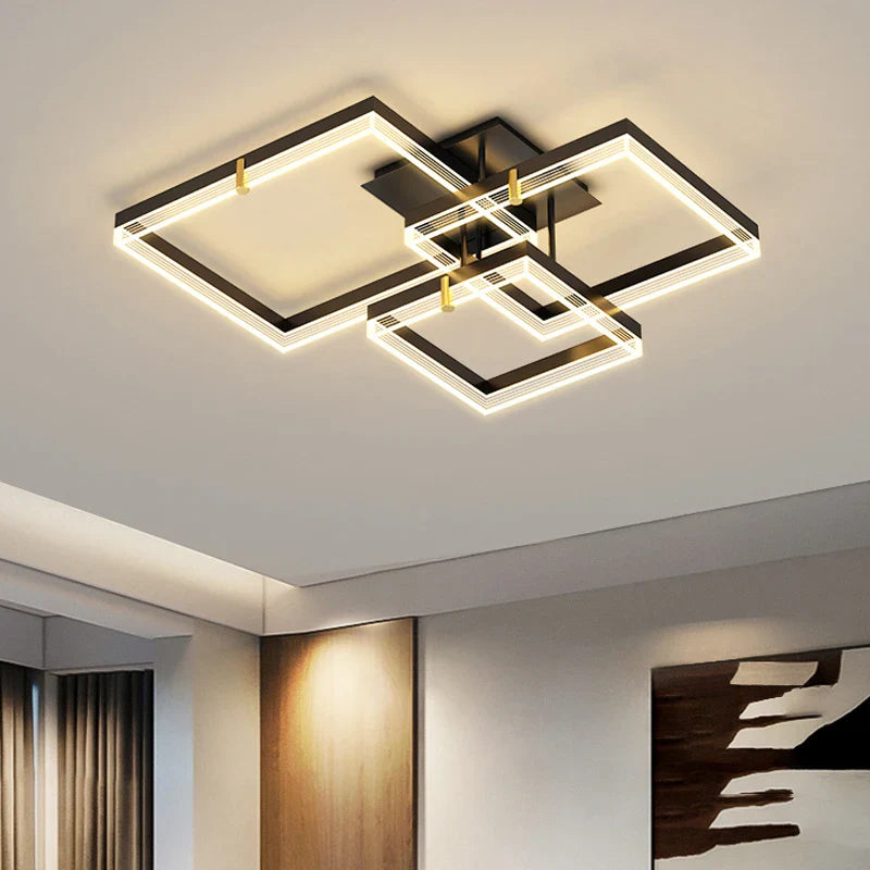 Afralia™ Modern Black Round Chandelier Rings LED Ceiling Light for Home Decoration