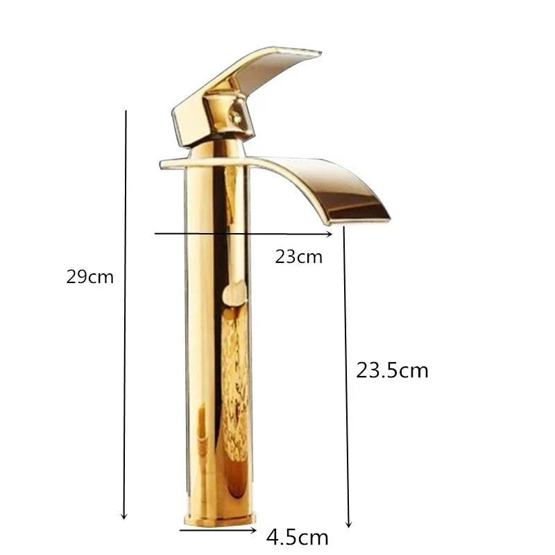 Afralia™ Gold Waterfall Bathroom Faucet Single Handle Basin Mixer Tap Brass Sink Crane