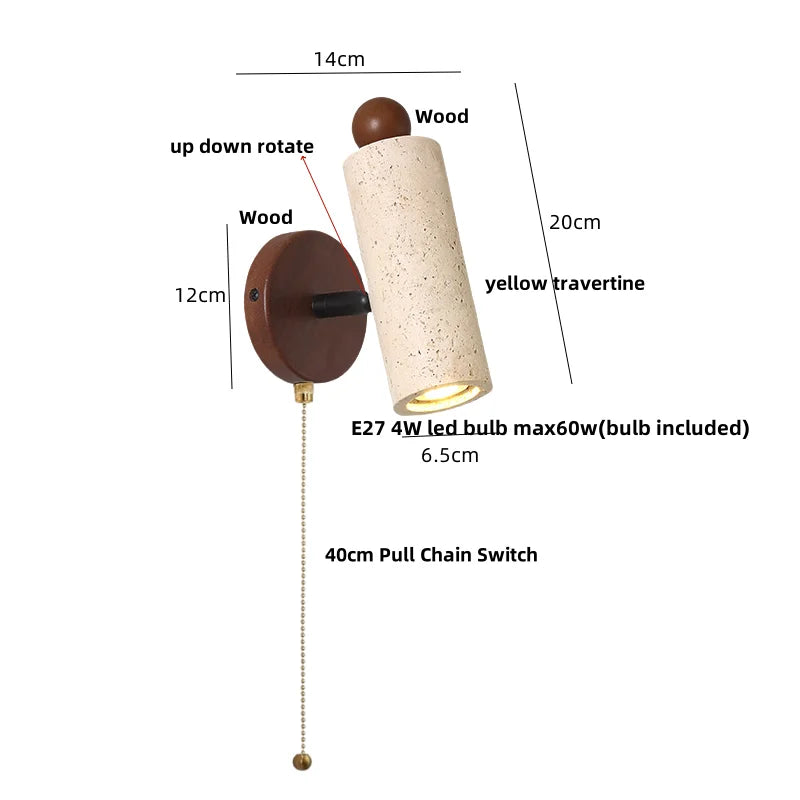 Afralia™ Nordic Modern Rotate LED Wall Lights Yellow Travertine Stone Wood Applique Murale