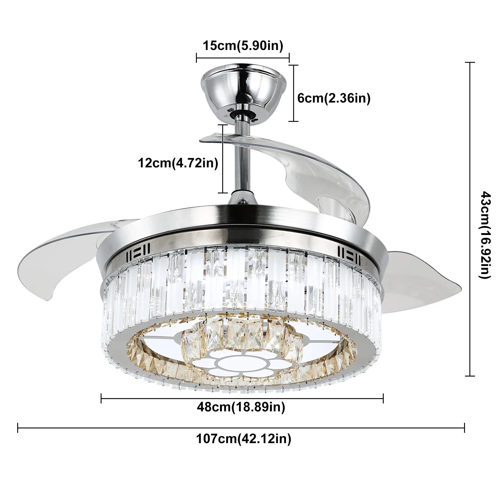 Afralia™ Modern Crystal Chandelier Fan with Retractable Blades and Dimmable LED Light