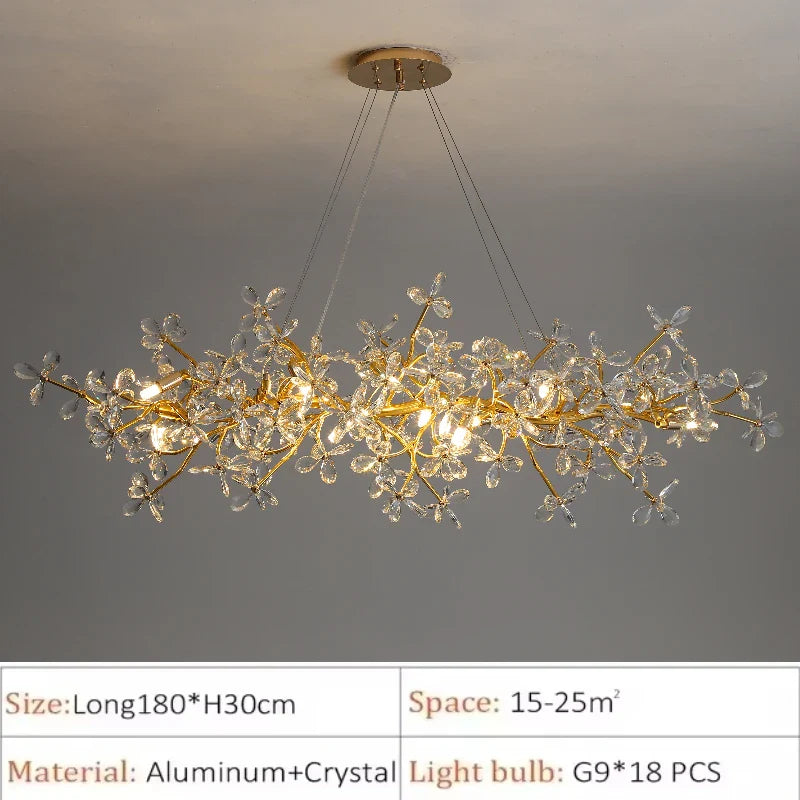 Afralia™ Flower Branch Gold Crystal Chandelier – Modern Living Room Dining Room Lighting