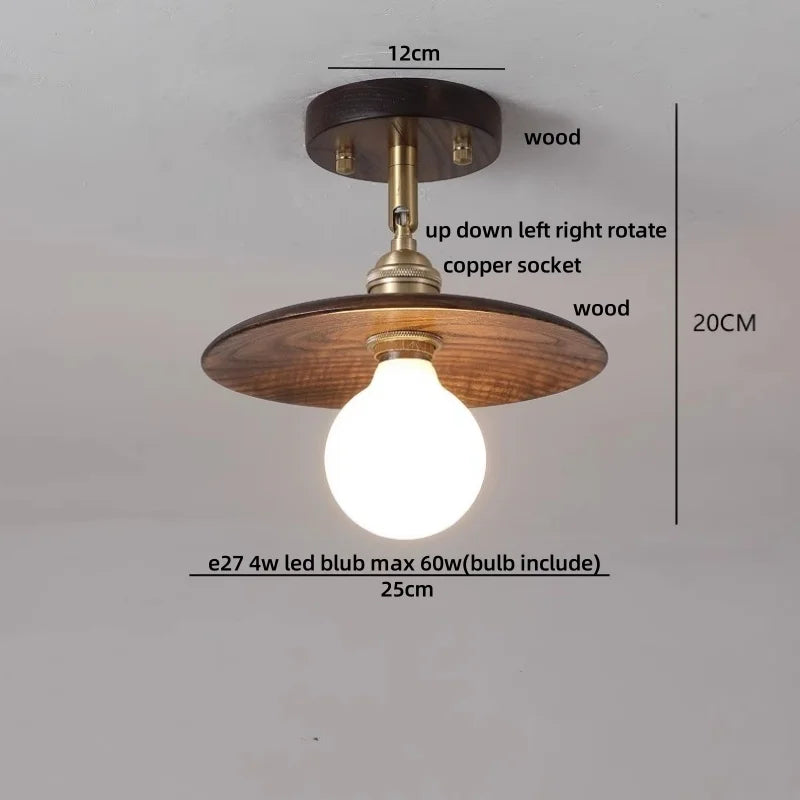 Afralia™ Retro Wood LED Ceiling Light Fixture Copper Rotate Luminaire