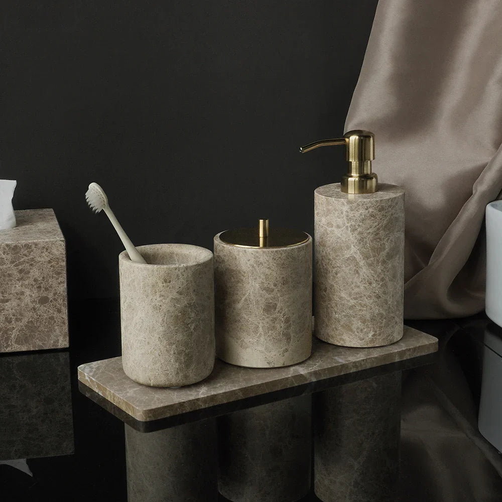 Afralia™ Marble Bathroom Accessories Set Soap Dish Soap Holder Vanity Tray