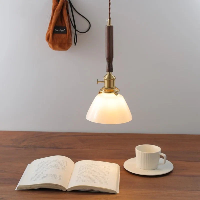 Afralia™ Walnut Glass Pendant Lamp: Nordic LED Hanging Light Fixture for Dining Room, Bedroom, Bar