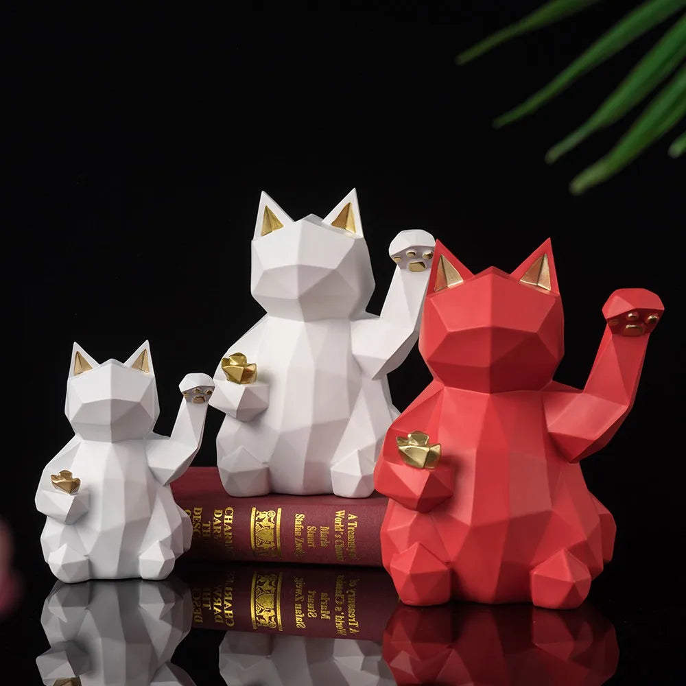 Afralia™ Resin Lucky Cat Figurine: Nordic Animal Statuette for Home & Office Decor