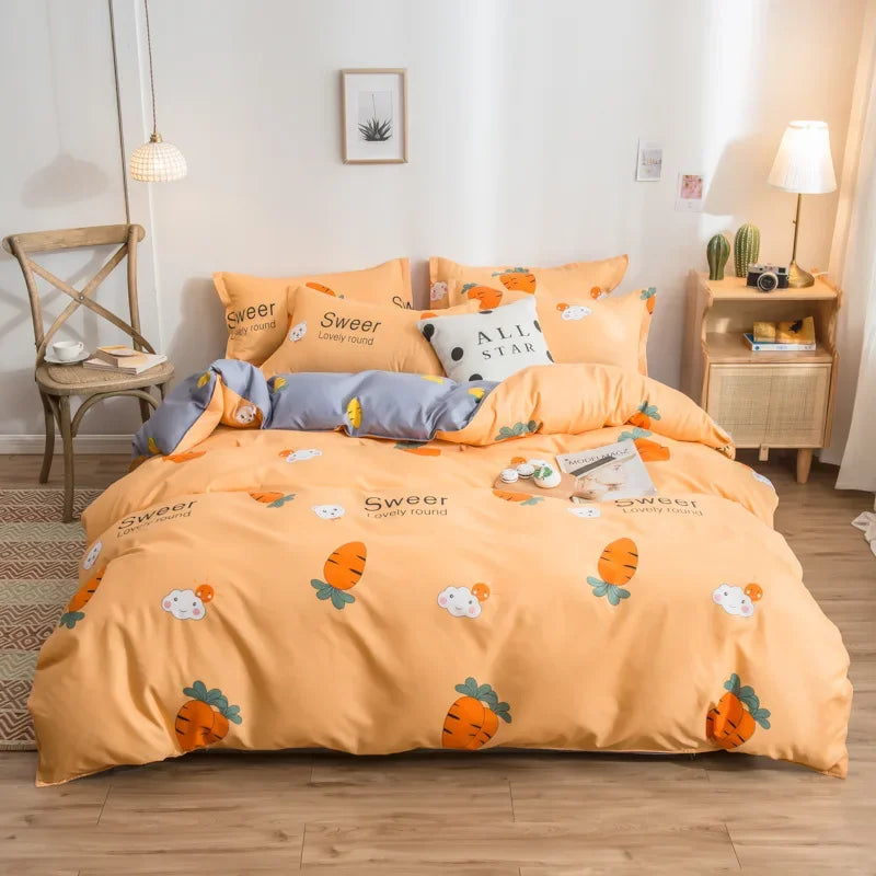 Afralia™ Cartoon Print Bedding Set - Queen/King Size Duvet Cover, Sheets, Pillowcases