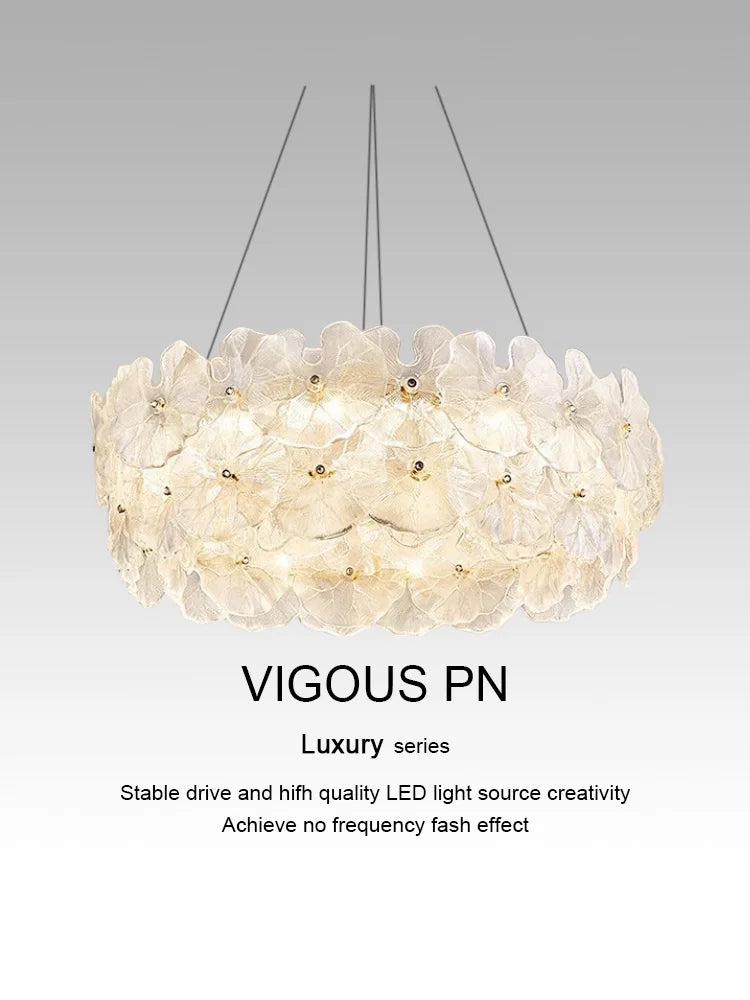 Luxury Lotus Leaf Glass Chandelier LED Pendant Light by Afralia™