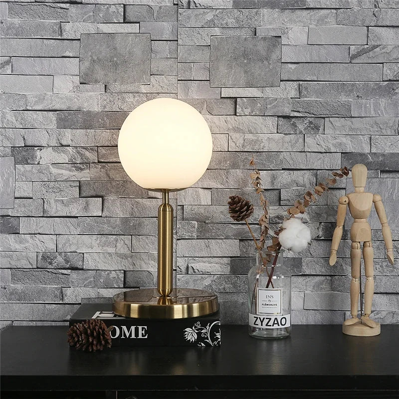 Afralia™ Glass Ball Table Lamp for Bedroom, LED Desk Light with E27 Bulb