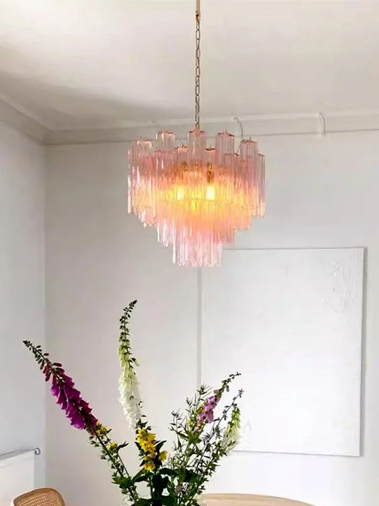 Afralia™ Pink Glass Chandelier LED Light Fixture for Ceiling Living Room Decor