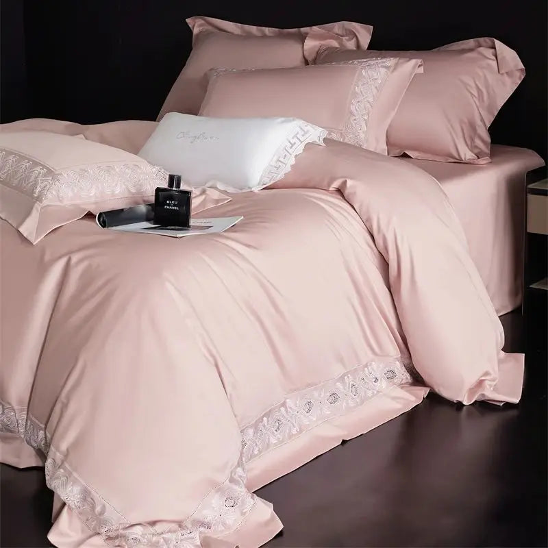 Afralia™ 1200TC Egyptian Cotton Lace Embroidery Bedding Set: 1 Duvet, 1 Sheet, 2 Pillowcases