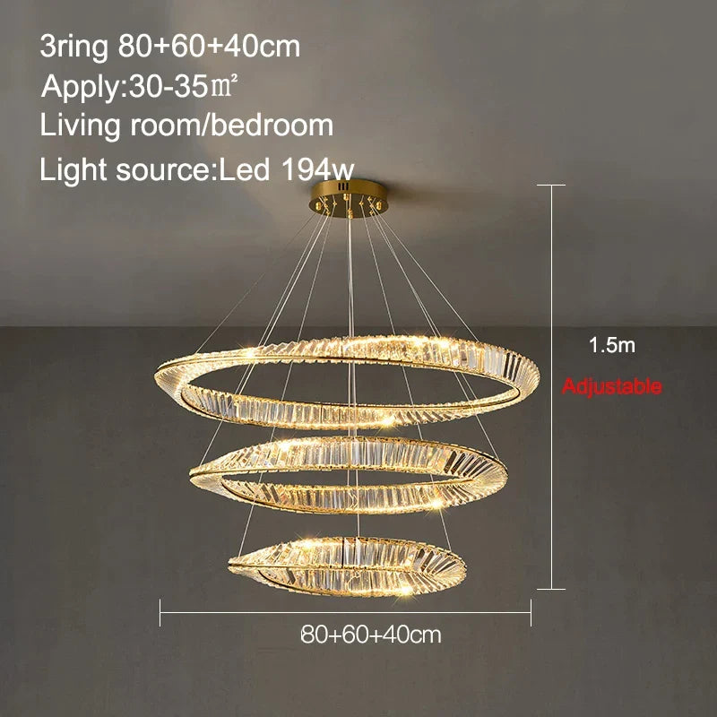 Afralia™ Gold Crystal Ring Chandelier with Dimmable LED for Living Room and Bedroom