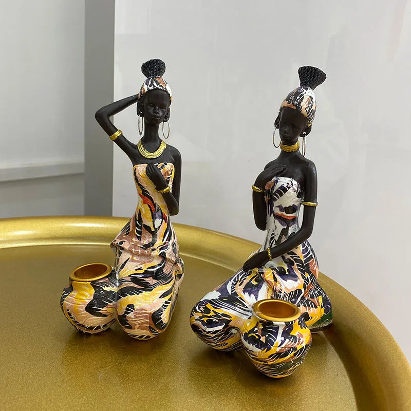 Afralia™ Black Woman Candlestick: African Exotic Statue for Interior Decor & Desktop Accessories