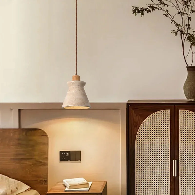 Afralia™ LED Wood Yellow Travertine Pendant Light for Living Room Bedside - Nordic Interior Lighting
