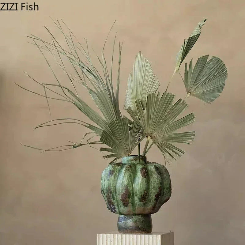 Afralia™ Green Vintage Ceramic Vase Flower Arrangement Table Decoration Room Aesthetic Decor