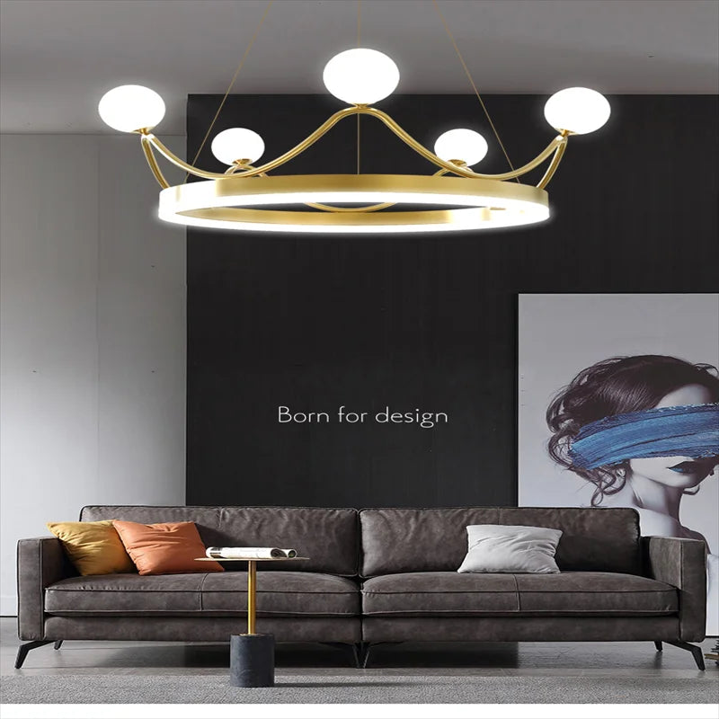Afralia™ Crown Design Gold Chandelier for Living Room Kids Bedroom