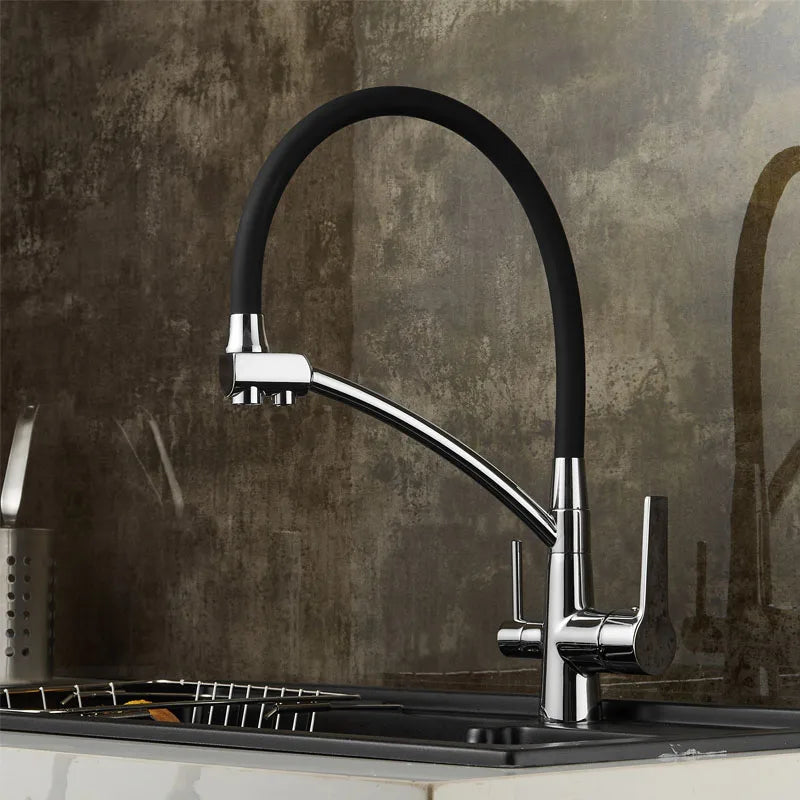 Afralia™ Black Deck Mounted Kitchen Faucet with 360 Rotation and Water Filter