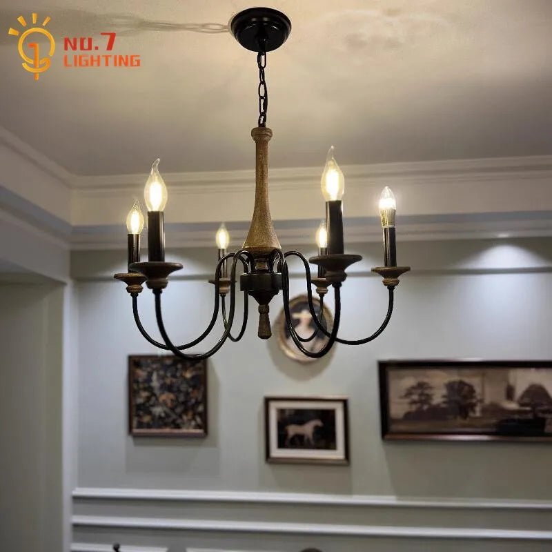 Afralia™ Retro Pendant Light LED Solid Wood Iron Art Decor Hanging Lamp for Home and Cafe