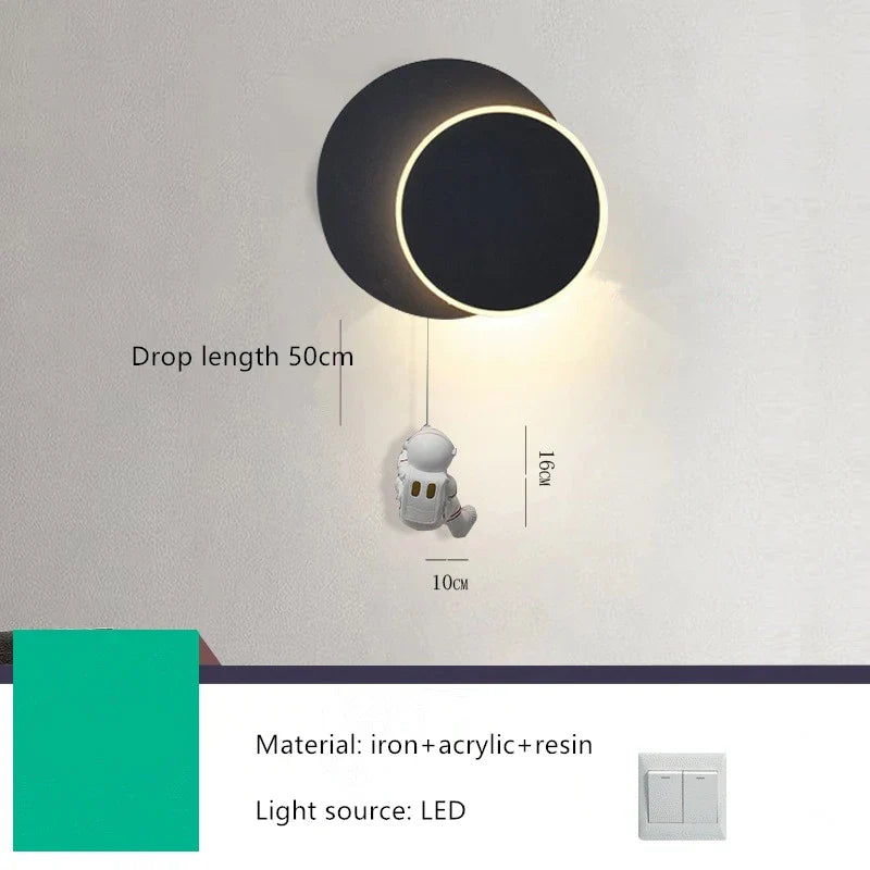 Afralia™ Astronaut Moon LED Wall Lamp for Children's Room, Living Room, Bedroom, and Corridor