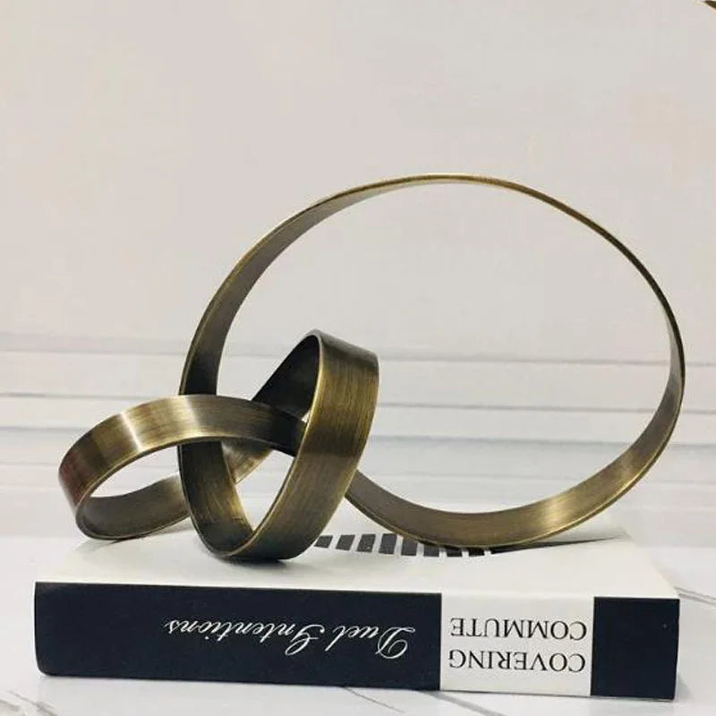 Afralia™ Abstract Knot Golden Tape Metal Sculpture Figurine for Room Decoration