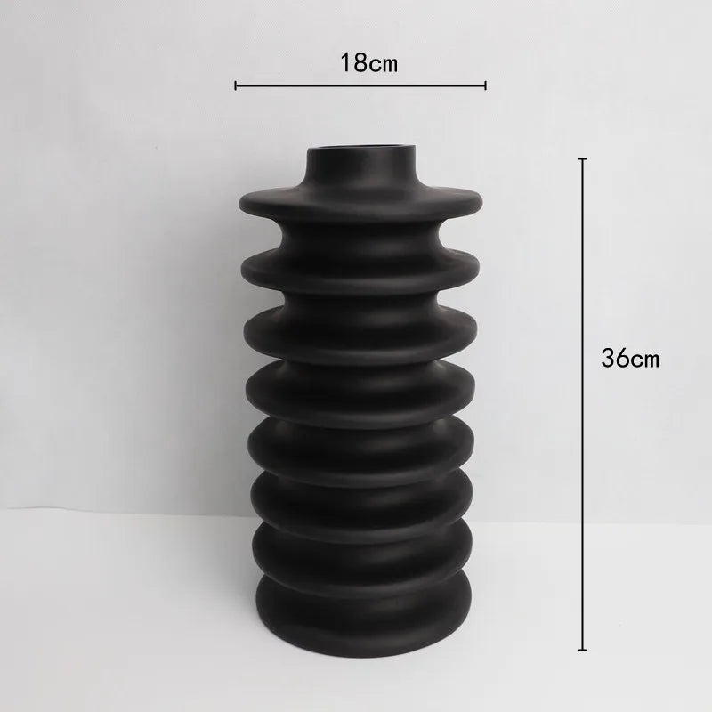 Afralia™ Geometric Circle Spiral Black Resin Vase - Home Decor Flower Pot