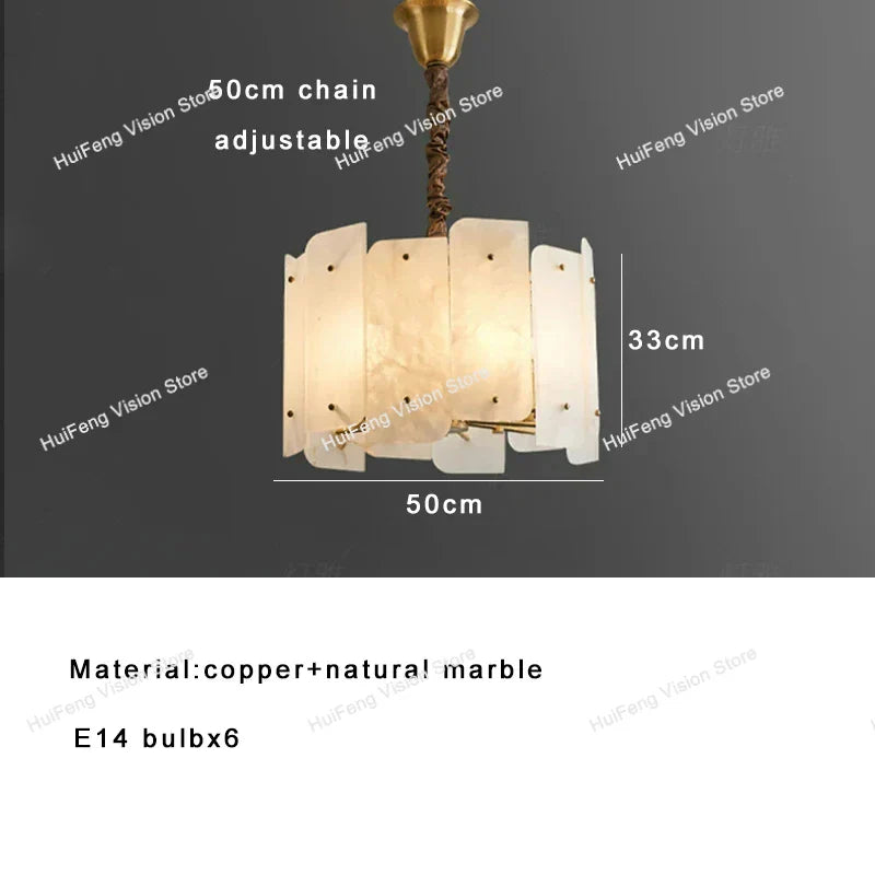 Afralia™ LED Chandelier Classic Lighting Marble Gold Stone Lampshade Home Decor