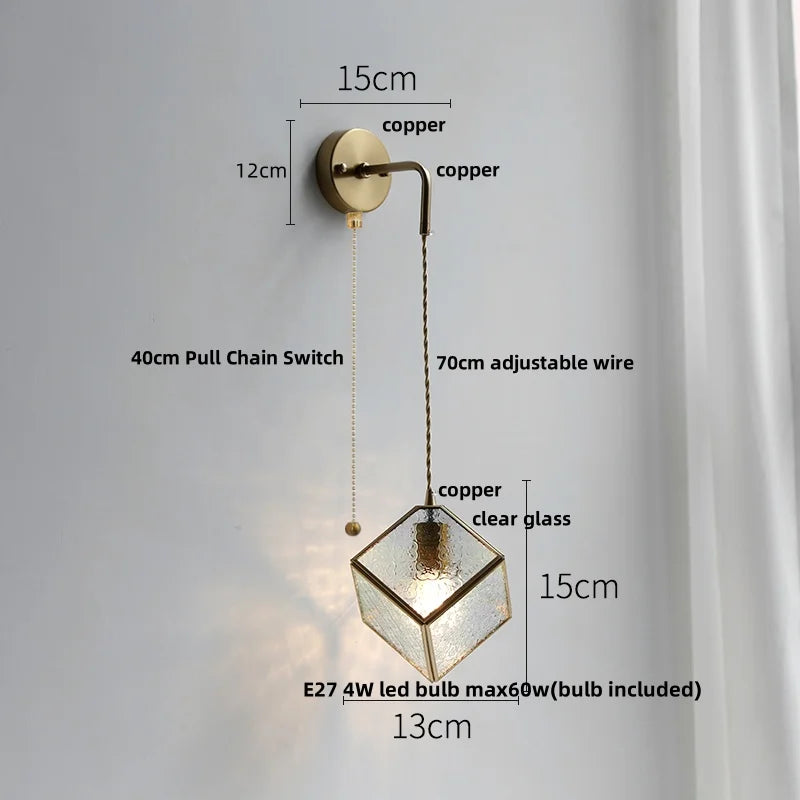 Afralia™ Modern Clear Glass LED Wall Light with Pull Chain for Bar, Cafe, Bathroom Mirror