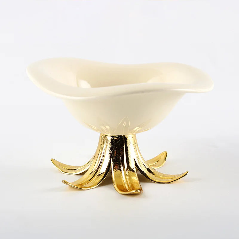 Afralia™ Golden Branches Ceramic Fruit Plate Tray Bowl Home Decoration Accessories