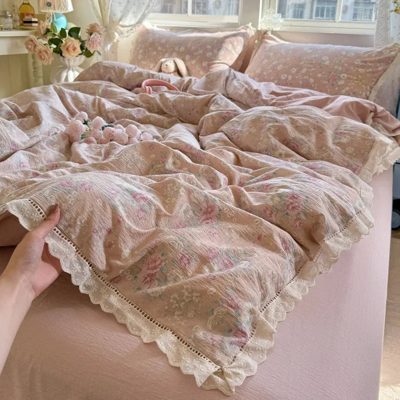 Afralia™ Summer Hollow Lace Floral Bedding Set - Princess Style, Soft & Breathable