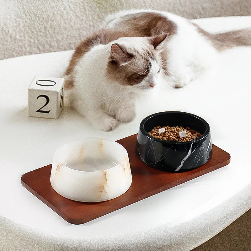 Afralia™ Marble Pet Bowl Tray Dish Luxury Decor for Dogs Cats