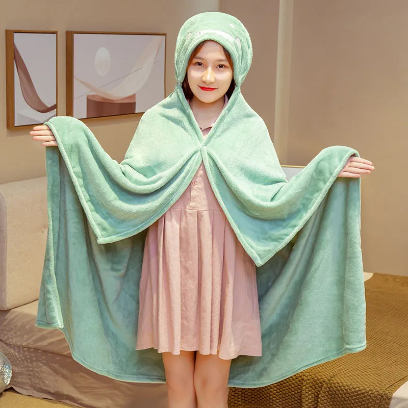 Afralia™ Cozy Cartoon Hooded Cape Blanket for Winter Nap, Office, and Home Office Warmth