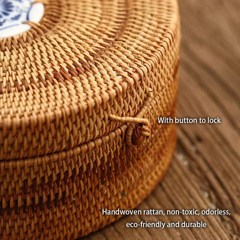 Afralia™ Handwoven Rattan Storage Box with Lid - Kitchen Organizer & Decorative Basket