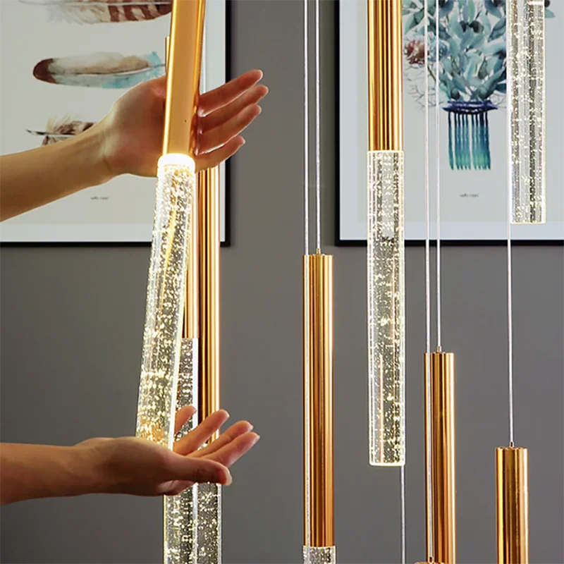 Afralia™ Crystal Staircase Chandelier - Modern Gold LED Lighting for Living Room