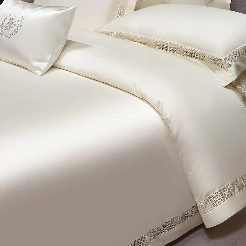 Afralia™ Luxury Hollow Lace Wide Edge Bedding Set, Soft Duvet Cover, Sheet, Pillowcases