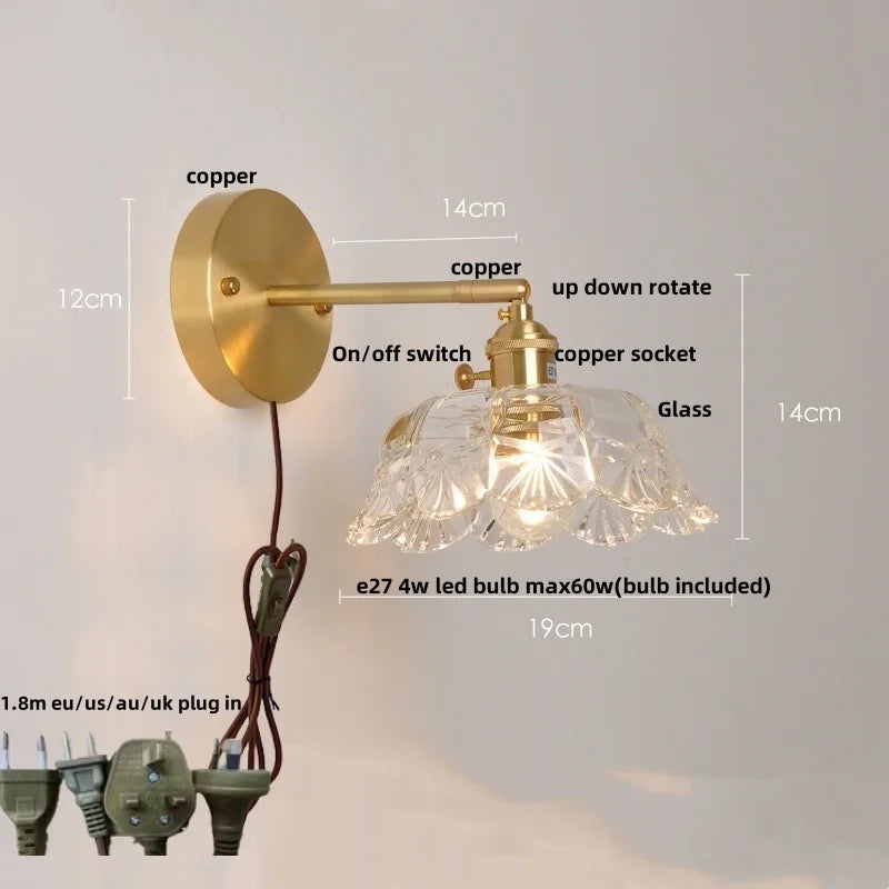 Afralia™ Clear Glass LED Wall Light with Pull Chain Switch