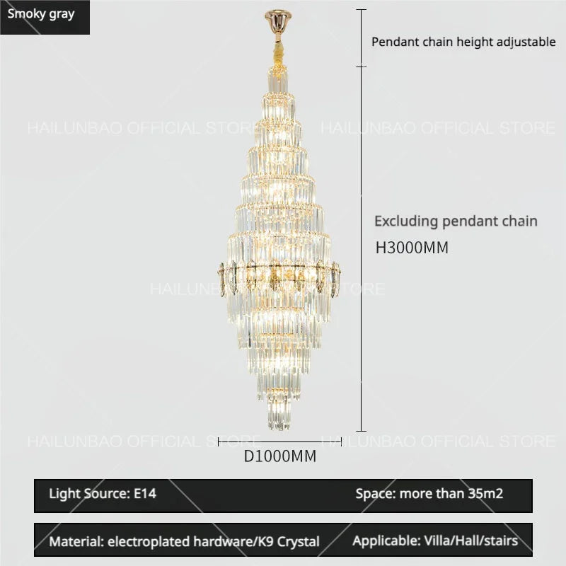 Afralia™ Hollow Spiral Staircase Chandelier | Modern Long Crystal Light for Villa Livingroom