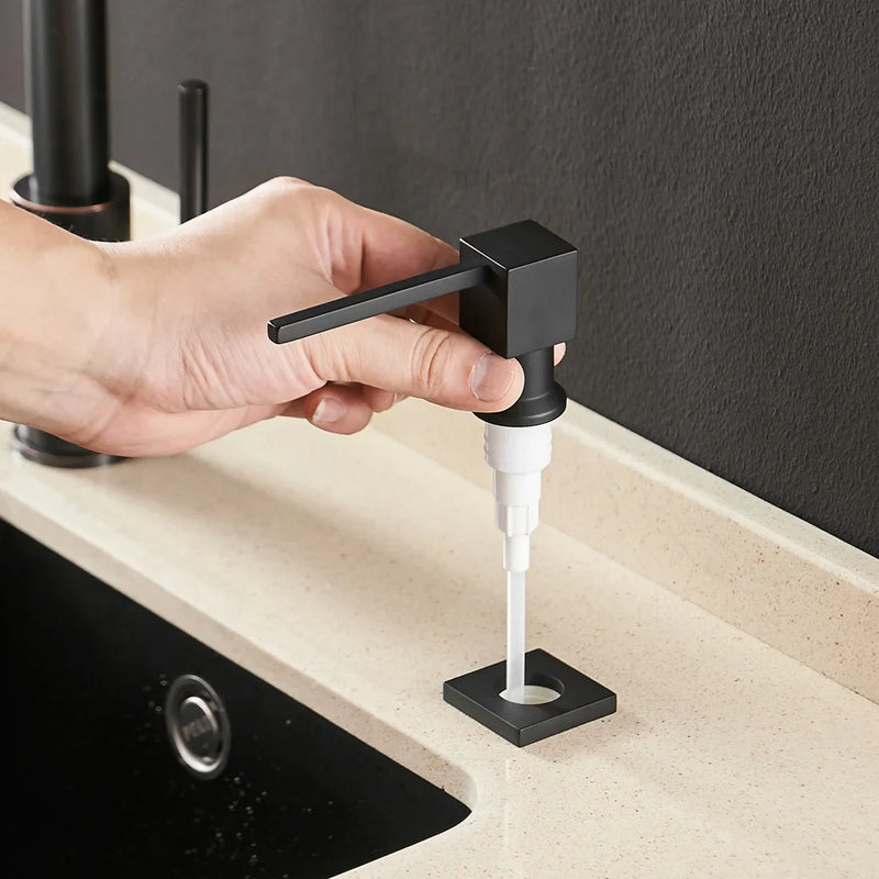 Afralia™ Square Pump Soap Dispenser for Kitchen Counter Top - Black Finish