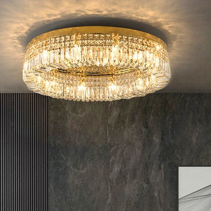 Afralia™ Crystal Gold Ceiling Light for Dining Room, LED Chandeliers Living Room Decoration