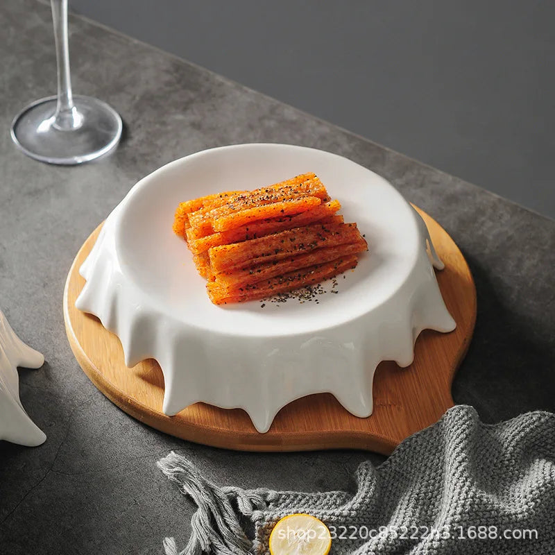 Afralia™ Ceramic Irregular Plate Set: Dinner, Steak, Dessert, Snack, Pasta, Cake - Solid Color Tableware