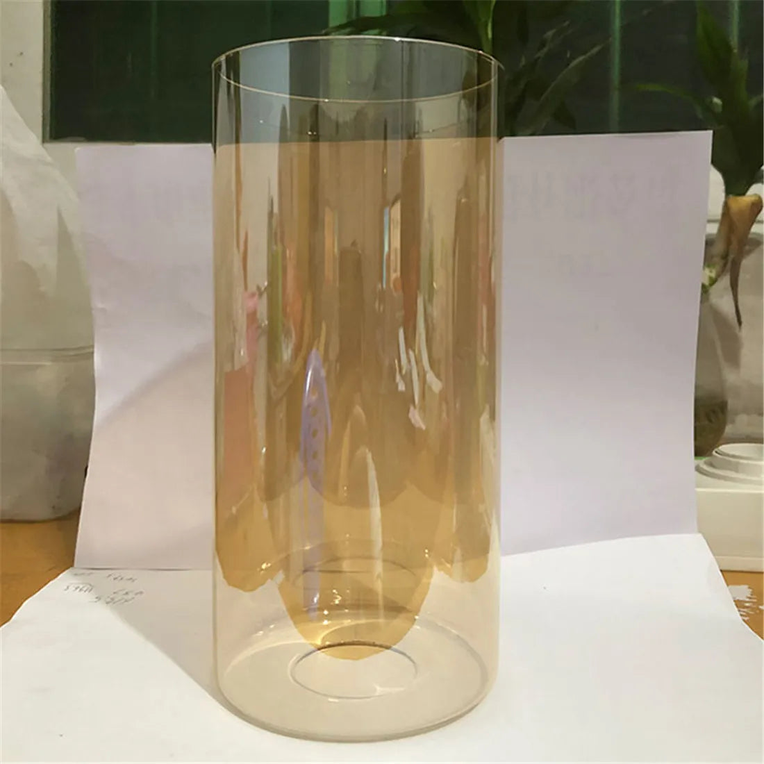 Afralia™ Tea Color Glass Lamp Shade for Chandelier, D10xH20cm, Cylinder Shape