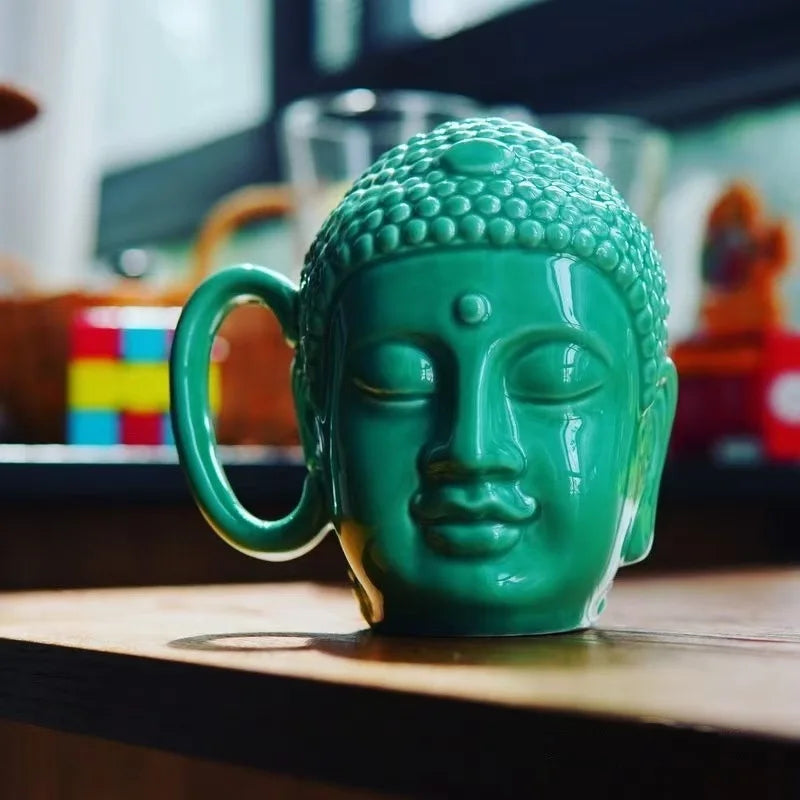 Afralia™ Buddha Sculpture Ceramic Coffee Cup with Covered Handle - Character Portrait Mug