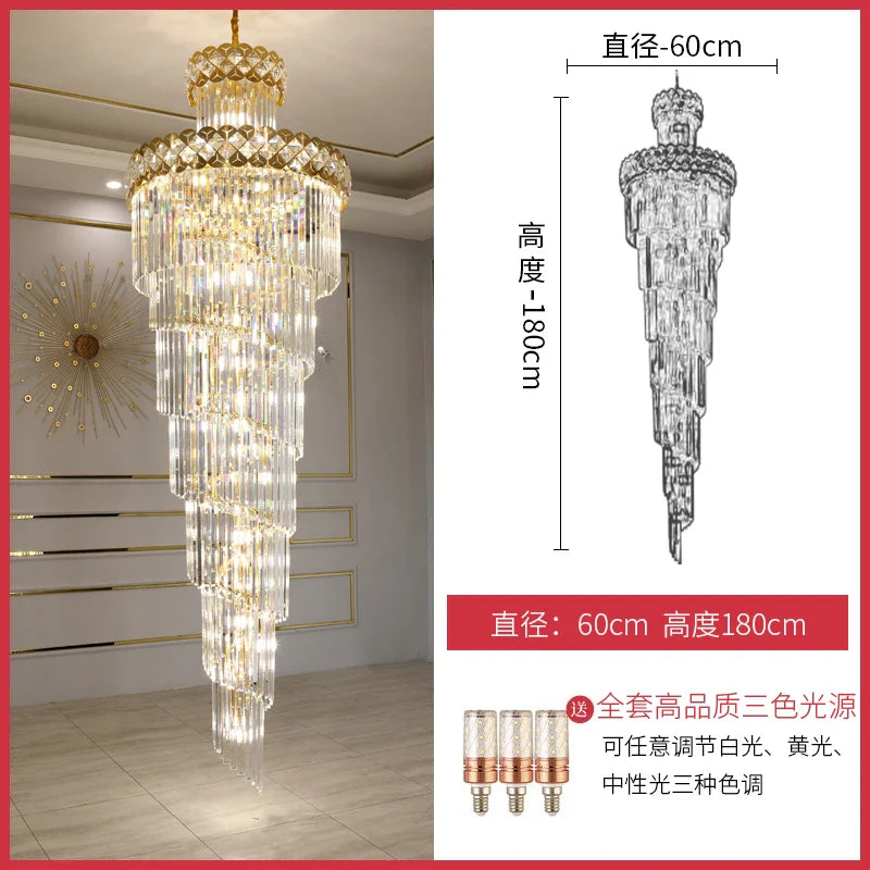 Afralia™ Luxury Crystal Chandelier for Duplex Building, Hotel Lobby, Villa Staircase & Hall