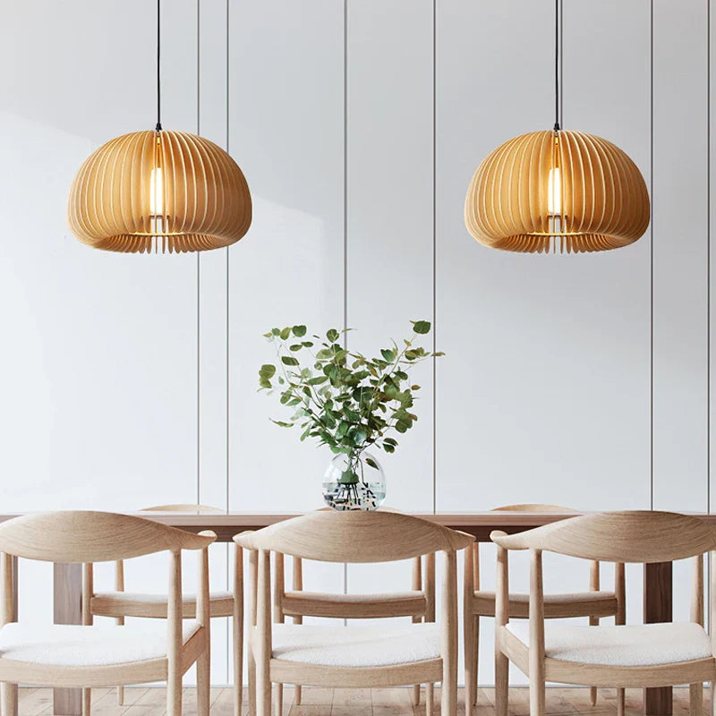 Afralia™ Wooden Pumpkin Bird Shades Pendant Light Tiffany Chandelier, Adjustable E27, Creativity, Bedroom Dining Room