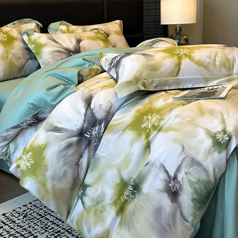 Afralia™ Floral Print 600TC Egyptian Cotton Bedding Set - 4Pcs