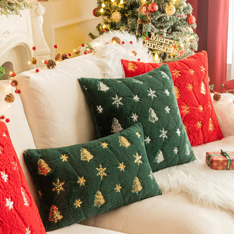 Afralia™ Sequin Christmas Tree Throw Pillow Cover Embroidered Festive Cushion Case