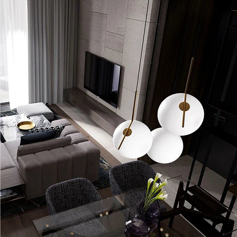 Afralia™ Modern Iron Glass Pendant Lights Nordic Round Ball Brass Rod Hanging Lamp