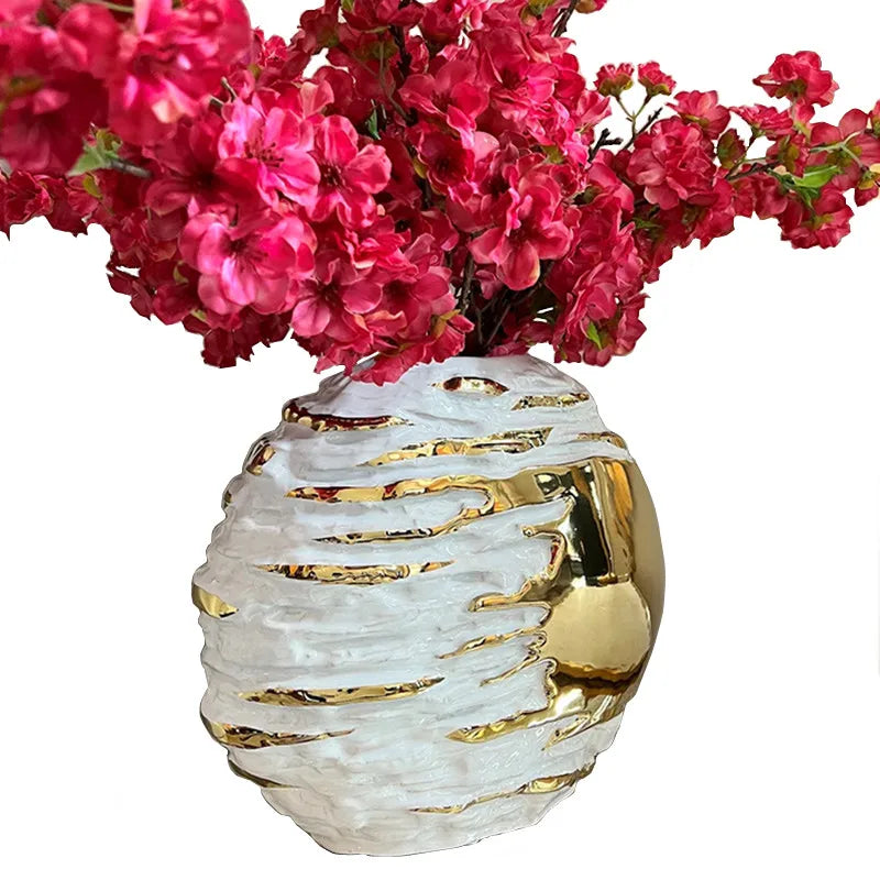 Afralia™ Golden Ceramic Vase for Wedding and Home Decor