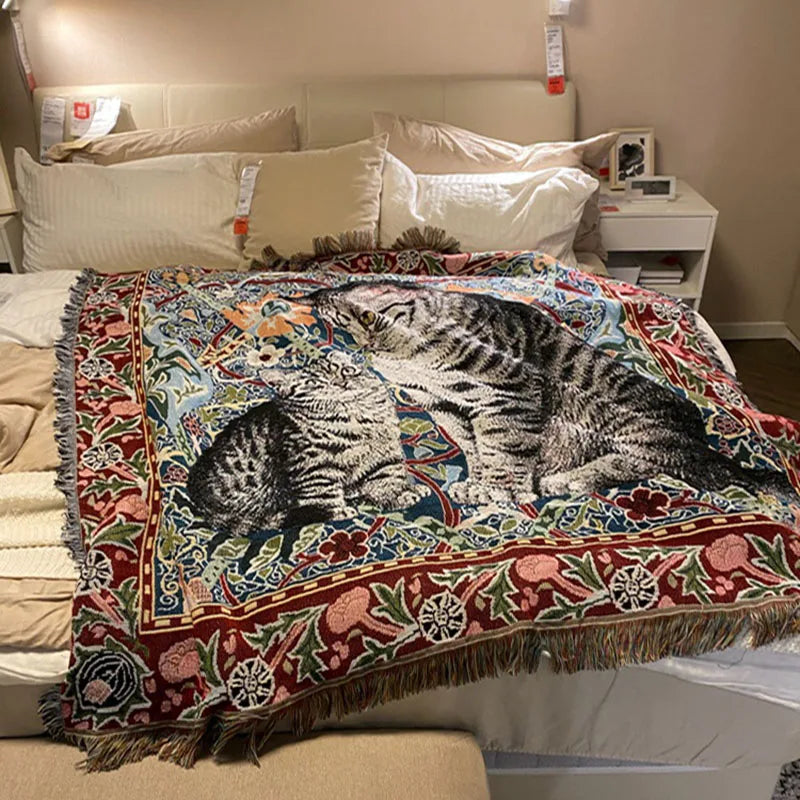 Afralia™ Cat Oil Painting Blanket - Cozy Home Decor Throw & Bed Cover